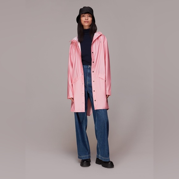 NWT Rains Long Jacket In Color Pink Sky Size Unisex Medium - Picture 1 of 16